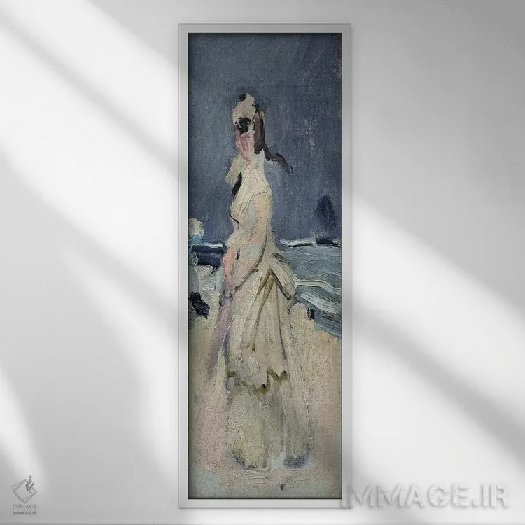 تابلو کامی در ساحل، ۱۸۷۰-۷۱ اثر کلود مونه (نقاش معروف فرانسوی) - نمای قابدار سفید