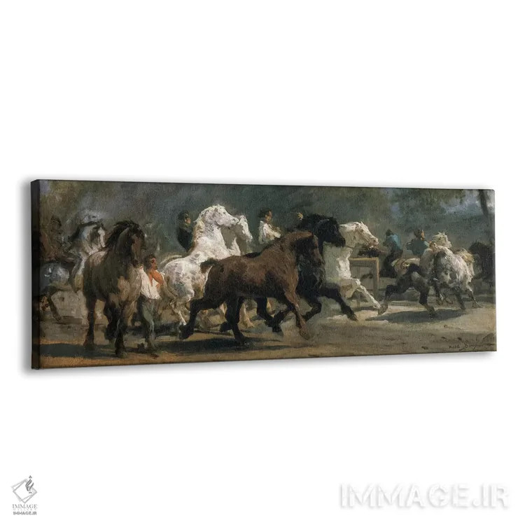 تابلو مطالعه برای بازار اسبها، ۱۸۵۲-۵۴ اثر روزا بونوور (نقاش فرانسوی) - نمای پرسپکتیو محصول