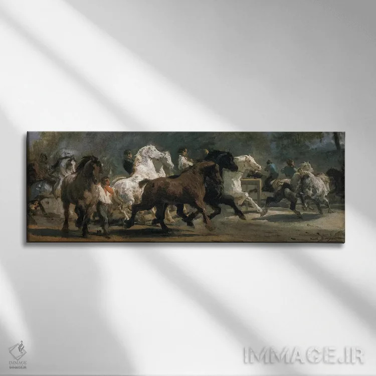 تابلو مطالعه برای بازار اسبها، ۱۸۵۲-۵۴ اثر روزا بونوور (نقاش فرانسوی) - نمای روبهرو روی دیوار