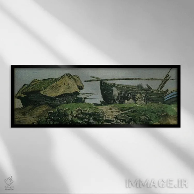 تابلو نزدیک اترتا، حدود ۱۸۶۸ اثر کلود مونه (نقاش معروف فرانسوی) - نمای قابدار مشکی