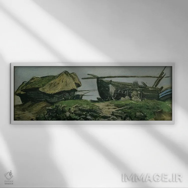 تابلو نزدیک اترتا، حدود ۱۸۶۸ اثر کلود مونه (نقاش معروف فرانسوی) - نمای قابدار سفید