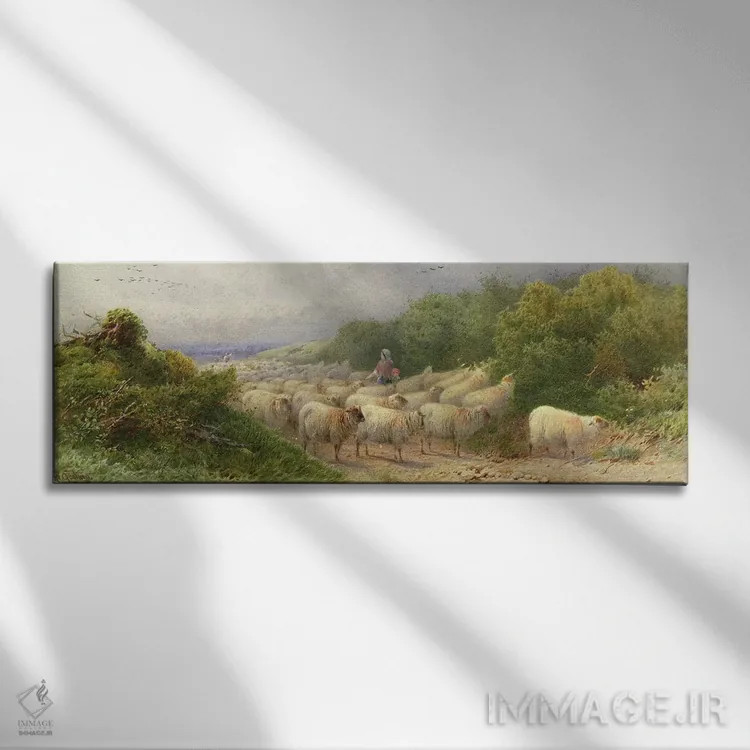 تابلو گوسفندان در دامنهها اثر ویلیام دبلیو. گوسلینگ - نمای روبهرو روی دیوار