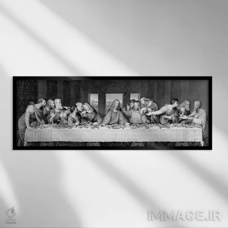 تابلو engraved by Frederick Bacon, 1863,شام آخر، حکاکی شده توسط فردریک بیکن، ۱۸۶۳ اثر لئوناردو داوینچی (نقاش و مخترع ایتالیایی) - نمای قابدار مشکی