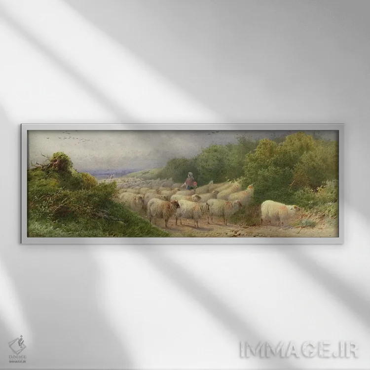 تابلو گوسفندان در دامنهها اثر ویلیام دبلیو. گوسلینگ - نمای قابدار سفید