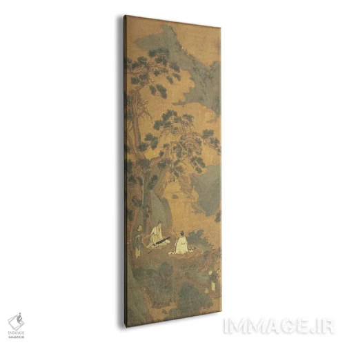 تابلو دو دانشمند در حال نواختن چین و اِرهو زیر یک درخت کاج اثر کیو یینگ - نمای پرسپکتیو محصول