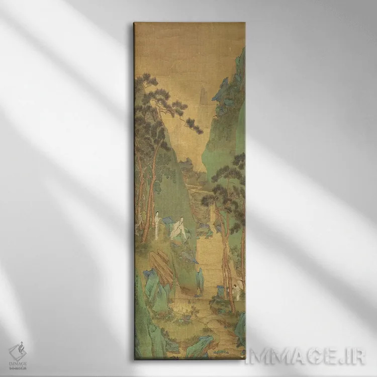 تابلو دانشمندی در حال گوش دادن به آبشار اثر لی شیزوو - نمای روبهرو روی دیوار