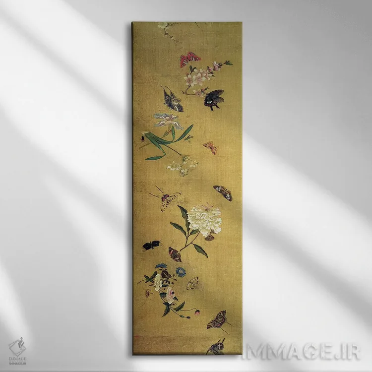 تابلو Flowers and Insects, detail from a handscroll,صد پروانه، گل و حشره، جزئیات یک طومار دستنویس اثر چن هونگشو (نقاش چینی) - نمای روبهرو روی دیوار