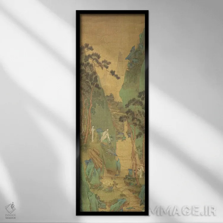 تابلو دانشمندی در حال گوش دادن به آبشار اثر لی شیزوو - نمای قابدار مشکی