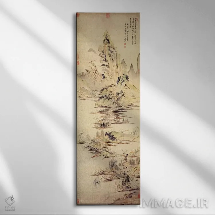 تابلو لذت ماهیگیر در دهکدهٔ آبی اثر یون شوپینگ - نمای روبهرو روی دیوار