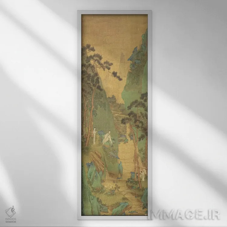 تابلو دانشمندی در حال گوش دادن به آبشار اثر لی شیزوو - نمای قابدار سفید