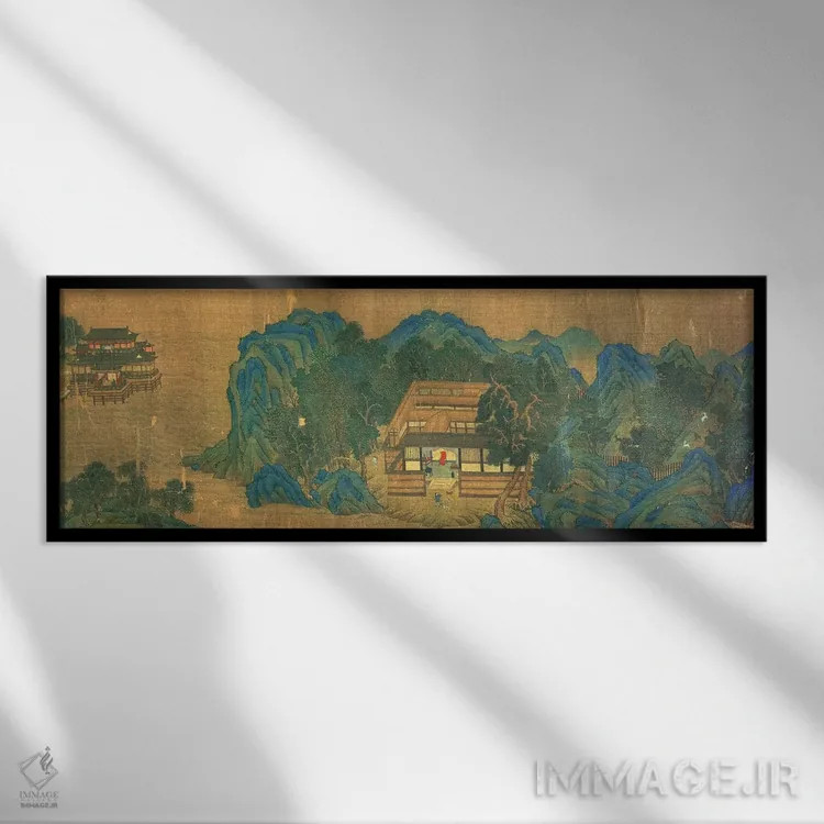 تابلو اقامتگاه وانگ چوان، بر اساس سبک نقاشی و شعر وانگ وی اثر کیو یینگ - نمای قابدار مشکی