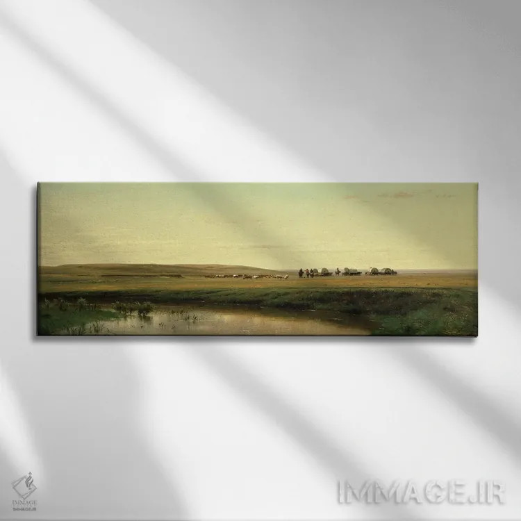تابلو کاروان واگنها در دشتها (آمریکا) اثر توماس ورثینگتون ویتردیج (نقاش آمریکایی) - نمای روبهرو روی دیوار