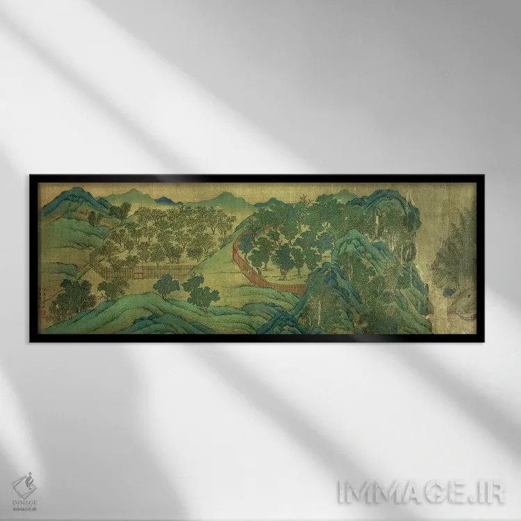 تابلو باغ اقامتگاه وانگ چوان، بر اساس سبک نقاشی و شعر وانگ وی اثر کیو یینگ - نمای قابدار مشکی