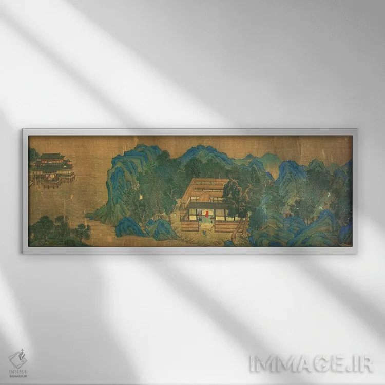 تابلو اقامتگاه وانگ چوان، بر اساس سبک نقاشی و شعر وانگ وی اثر کیو یینگ - نمای قابدار سفید