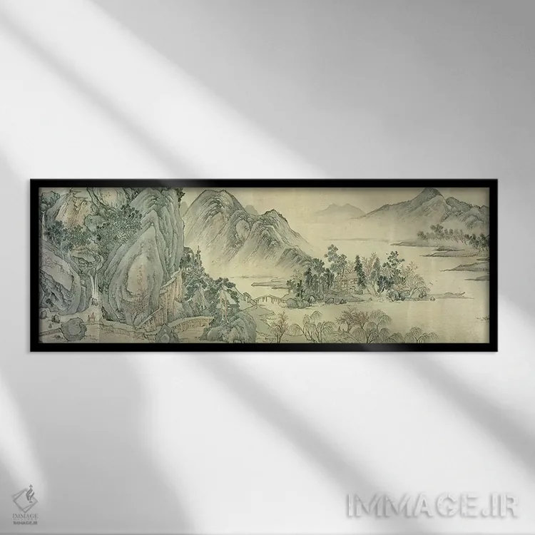 تابلو بهار شکوفههای هلو اثر ون ژنگمینگ (نقاش و ادب پارسی - سلسله مینگ چین) - نمای قابدار مشکی