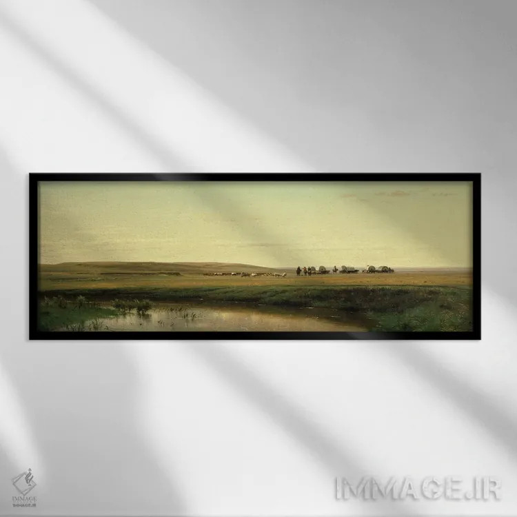 تابلو کاروان واگنها در دشتها (آمریکا) اثر توماس ورثینگتون ویتردیج (نقاش آمریکایی) - نمای قابدار مشکی