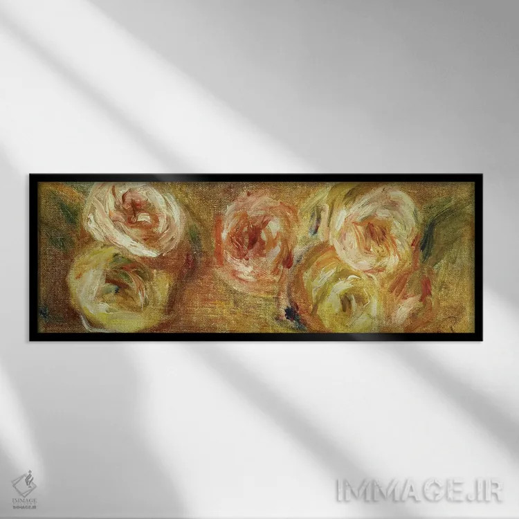 تابلو رزهای پراکنده، حدود ۱۹۱۵ اثر پیر-اوگوست رنوار - نمای قابدار مشکی