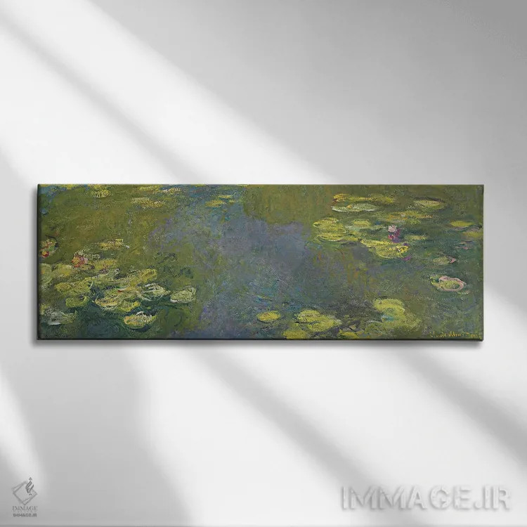 تابلو برکهٔ نیلوفر آبی اثر کلود مونه (نقاش معروف فرانسوی) - نمای روبهرو روی دیوار