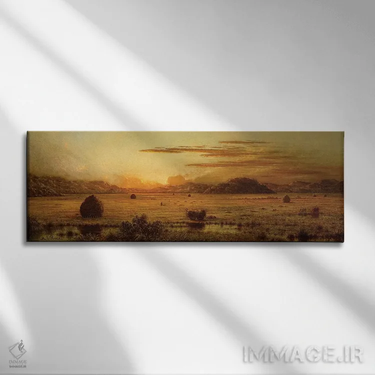 تابلو Hoboken Meadows, c.1875-1885,طلوع آفتاب، مراتع هوبوکن، حدود ۱۸۷۵–۱۸۸۵ اثر مارتین جانسون هید (نقاش طبیعتگرای آمریکایی) - نمای روبهرو روی دیوار