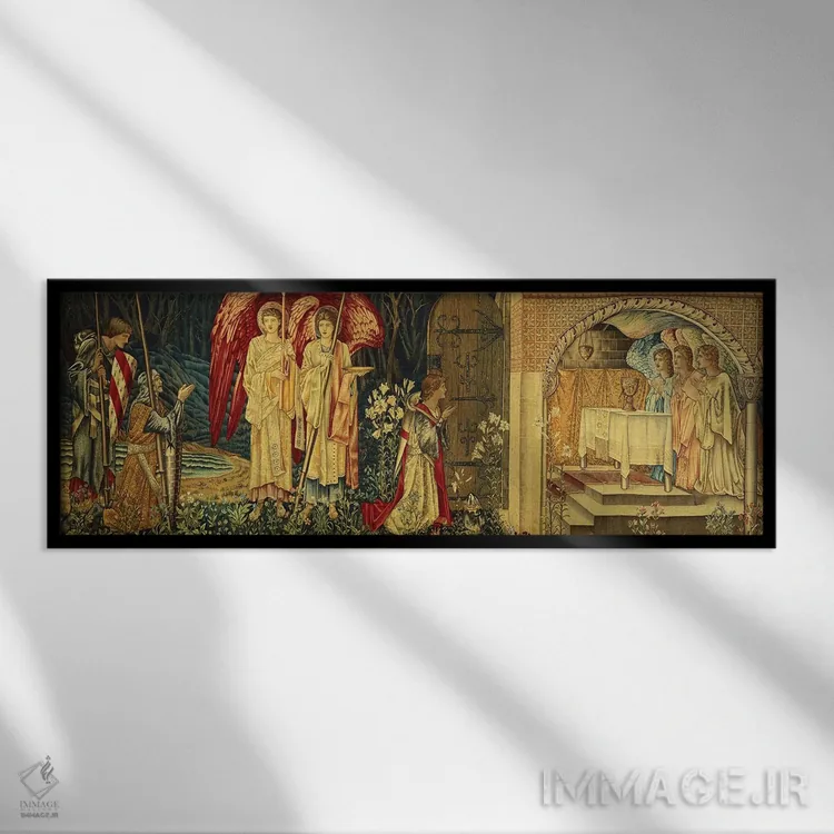 تابلو Sir Bors and Sir Percival,دستیابی به جام مقدس توسط سر گالاهاد، سر بُرس و سر پرسیوال (اسطوره آرتوری) اثر سر ادوارد کولی برن-جونز (نقاش پیشارافائلی بریتانیا) - نمای قابدار مشکی