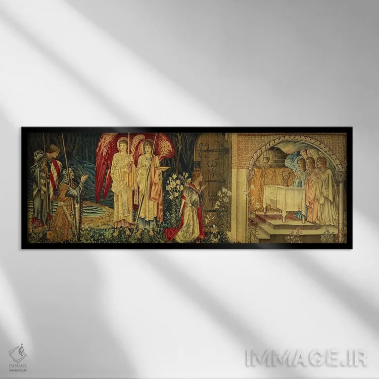 تابلو Sir Bors and Sir Percival,دستیابی به جام مقدس توسط سر گالاهاد، سر بُرس و سر پرسیوال (اسطوره آرتوری) اثر سر ادوارد کولی برن-جونز (نقاش پیشارافائلی بریتانیا) - نمای قابدار مشکی