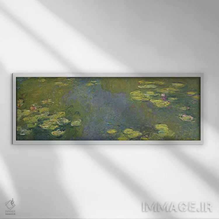 تابلو برکهٔ نیلوفر آبی اثر کلود مونه (نقاش معروف فرانسوی) - نمای قابدار سفید