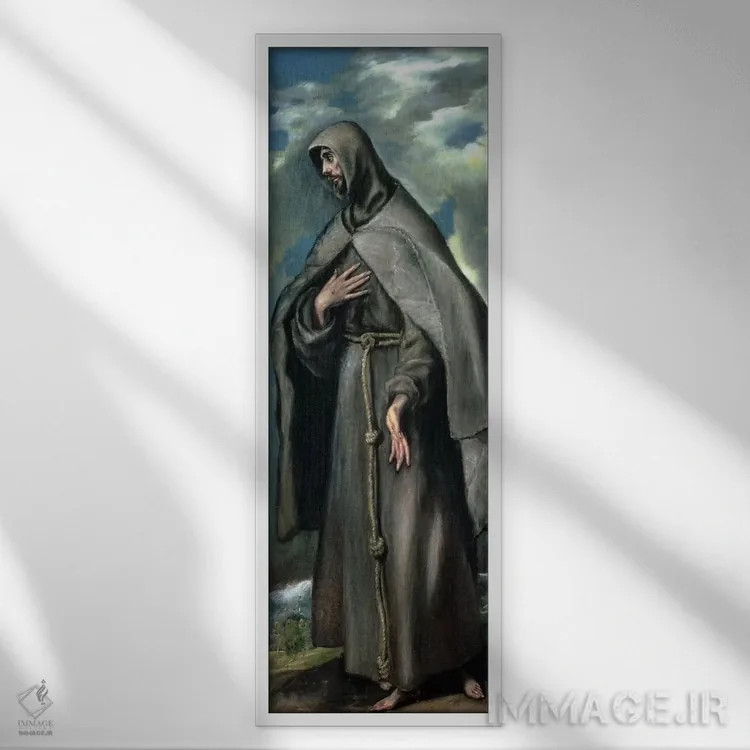 تابلو سن فرانسیس آسیزی اثر ال گرکو (نقاش یونانی-اسپانیایی) - نمای قابدار سفید