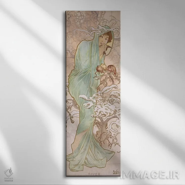 تابلو زمستان (حدود ۱۸۹۶) اثر آلفونس موخا (هنرمند آرت نووی چک) - نمای روبهرو روی دیوار