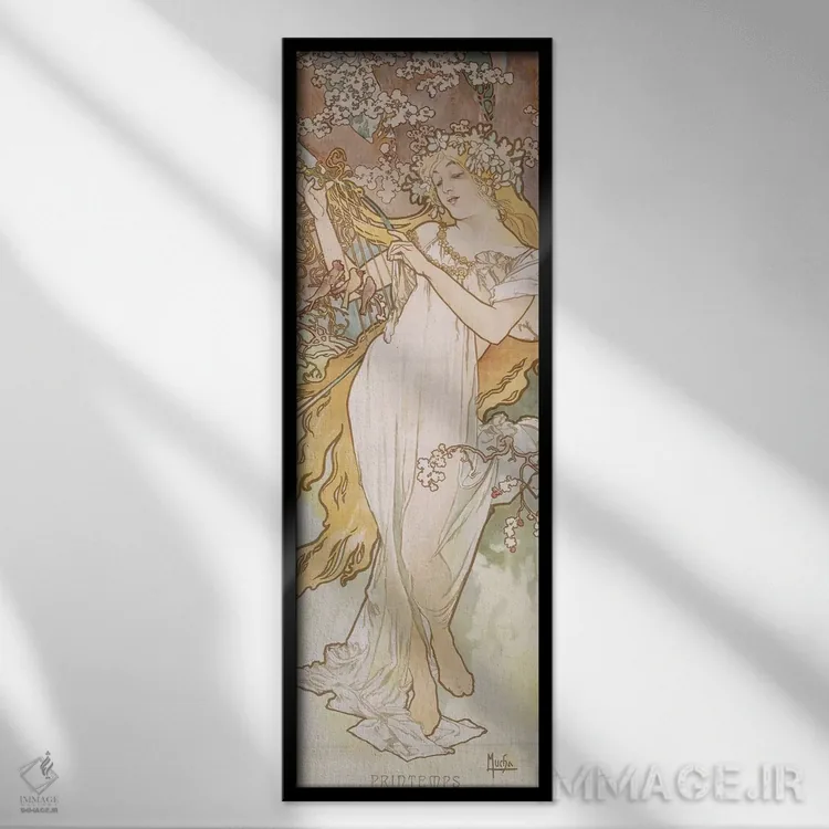 تابلو بهار (حدود ۱۸۹۶) اثر آلفونس موخا (هنرمند آرت نووی چک) - نمای قابدار مشکی