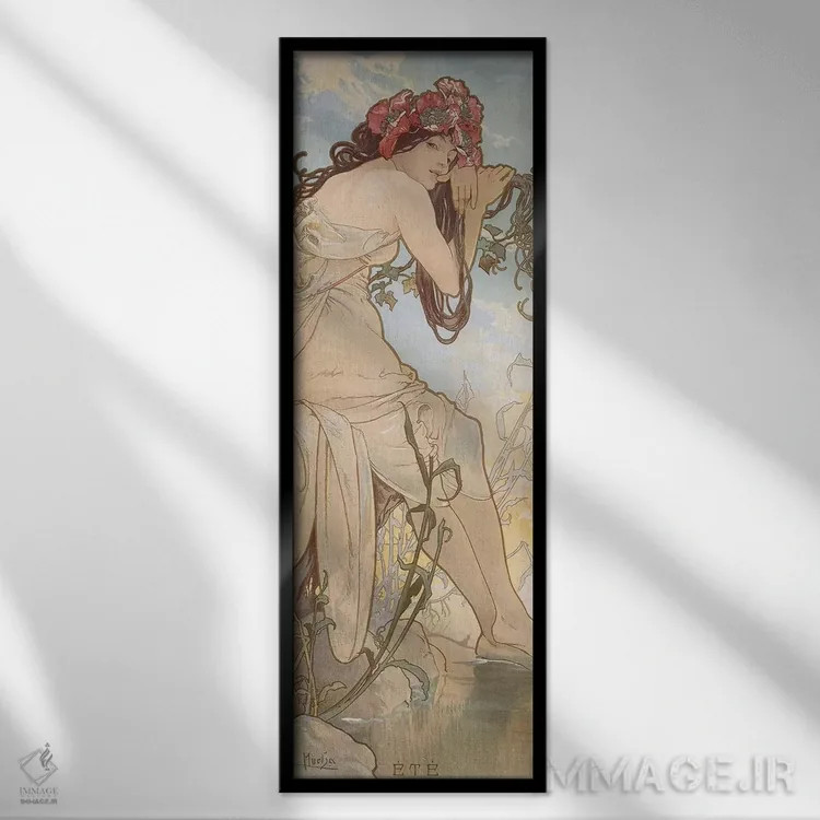 تابلو تابستان (حدود ۱۸۹۶) اثر آلفونس موخا (هنرمند آرت نووی چک) - نمای قابدار مشکی