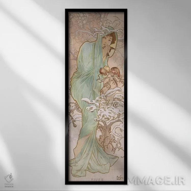 تابلو زمستان (حدود ۱۸۹۶) اثر آلفونس موخا (هنرمند آرت نووی چک) - نمای قابدار مشکی