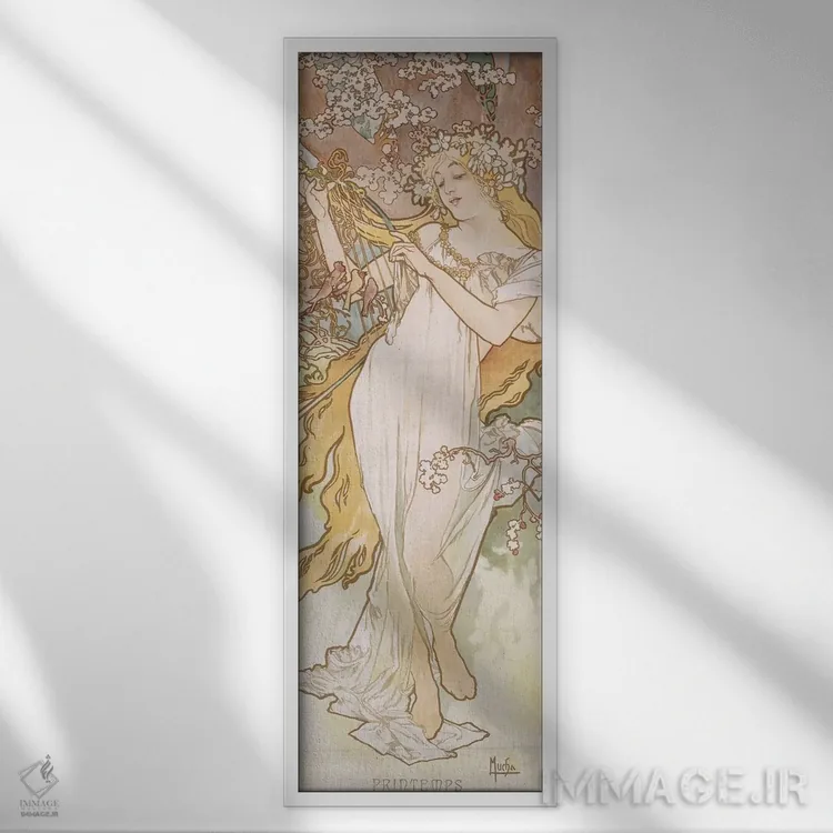 تابلو بهار (حدود ۱۸۹۶) اثر آلفونس موخا (هنرمند آرت نووی چک) - نمای قابدار سفید