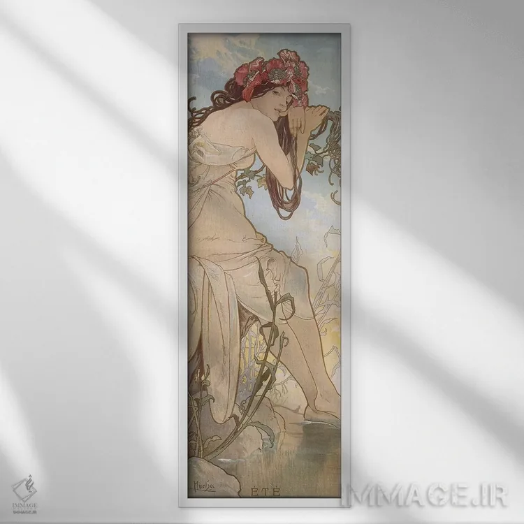 تابلو تابستان (حدود ۱۸۹۶) اثر آلفونس موخا (هنرمند آرت نووی چک) - نمای قابدار سفید