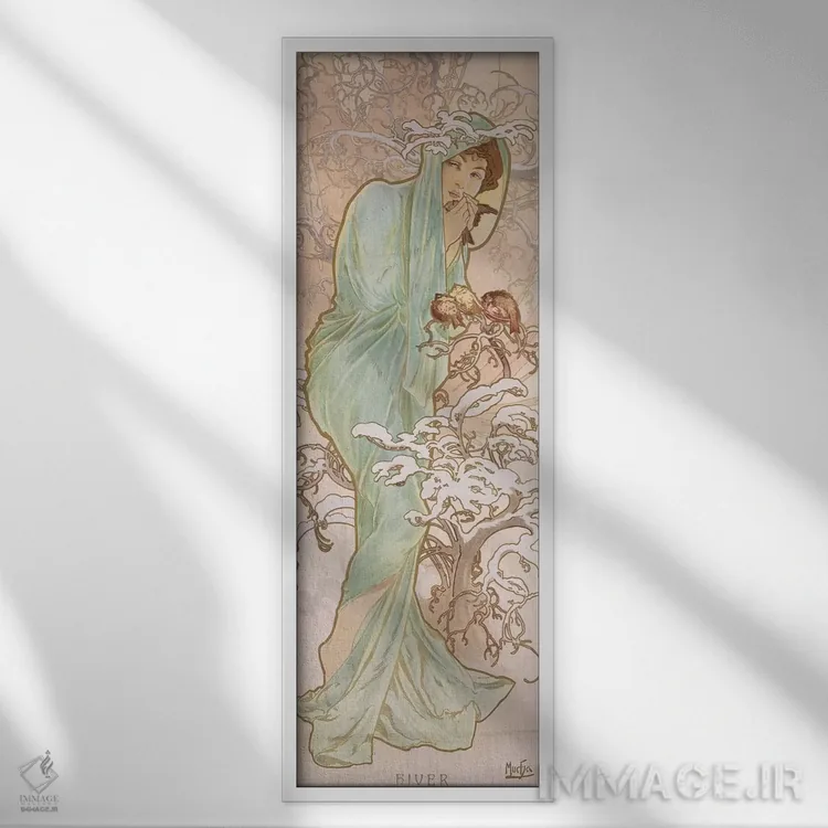 تابلو زمستان (حدود ۱۸۹۶) اثر آلفونس موخا (هنرمند آرت نووی چک) - نمای قابدار سفید