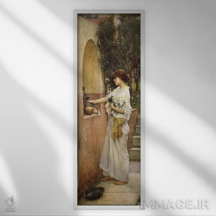 تابلو یک پیشکش رومی اثر جان ویلیام واترهاوس (نقاش انگلیسی سبک پره-رافائلیت) - نمای قابدار سفید