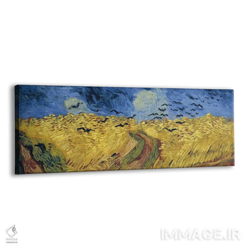 تابلو 1890,مزرعه گندم با کلاغها، ۱۸۹۰ اثر ونسان ون گوگ (نقاش مشهور هلندی پستامپرسیونیسم) - نمای پرسپکتیو محصول