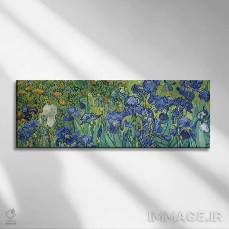 تابلو 1889,زنبقها، ۱۸۸۹ اثر ونسان ون گوگ (نقاش مشهور هلندی پستامپرسیونیسم) - نمای روبهرو روی دیوار