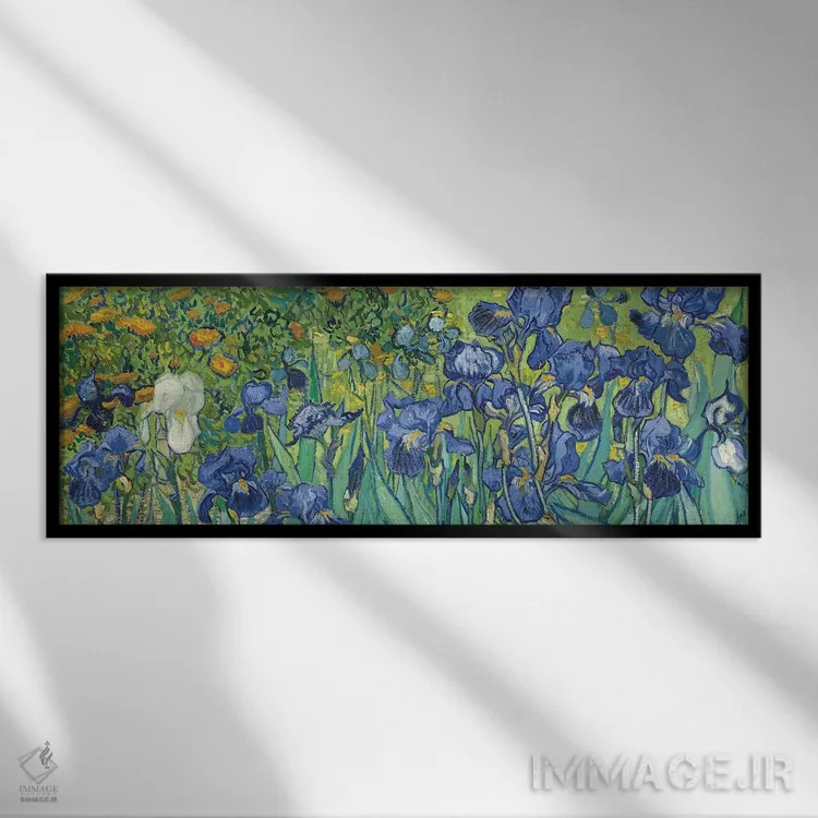 تابلو 1889,زنبقها، ۱۸۸۹ اثر ونسان ون گوگ (نقاش مشهور هلندی پستامپرسیونیسم) - نمای قابدار مشکی