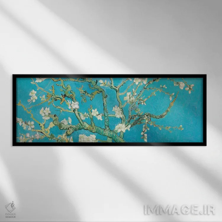 تابلو شکوفه بادام اثر ونسان ون گوگ (نقاش مشهور هلندی پستامپرسیونیسم) - نمای قابدار مشکی