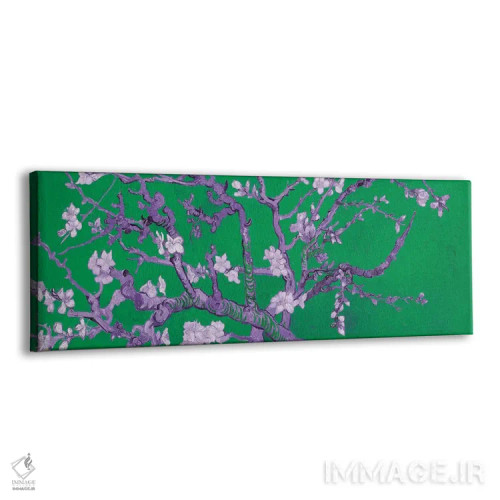 تابلو شکوفه بادام بر زمینه سبز اثر ونسان ون گوگ (نقاش مشهور هلندی پستامپرسیونیسم) - نمای پرسپکتیو محصول