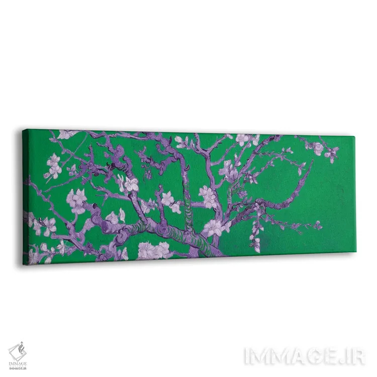 تابلو شکوفه بادام بر زمینه سبز اثر ونسان ون گوگ (نقاش مشهور هلندی پستامپرسیونیسم) - نمای پرسپکتیو محصول