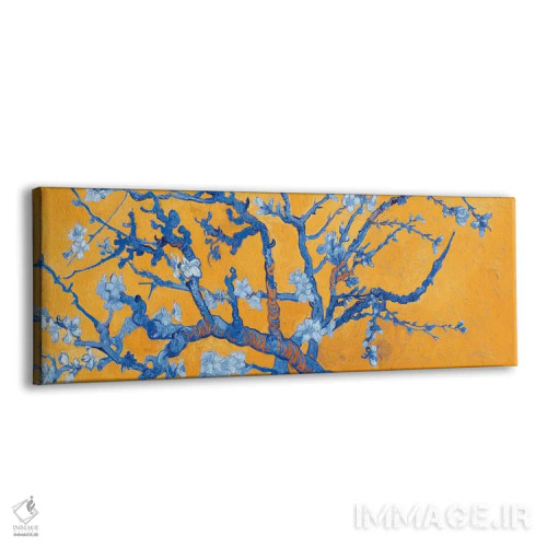 تابلو شکوفه بادام بر زمینه نارنجی اثر ونسان ون گوگ (نقاش مشهور هلندی پستامپرسیونیسم) - نمای پرسپکتیو محصول