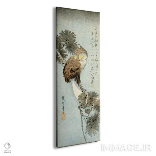 تابلو ماه هلال و جغدی نشسته بر شاخههای کاج اثر اوتاگاوا هیروشگه (نقاش و چاپگر ژاپنی اوکییو-ئه) - نمای پرسپکتیو محصول