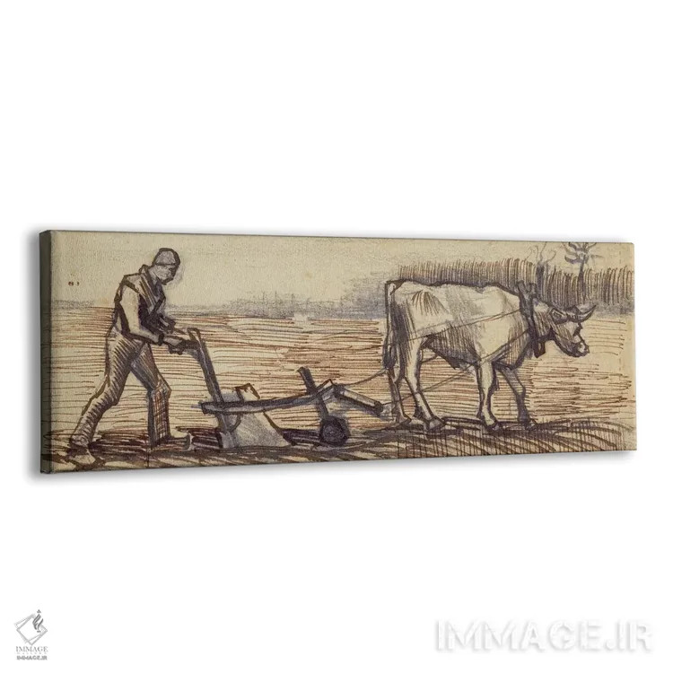 تابلو from a series of four drawings representing the four seasons,در حال شخمزنی، از مجموعهای چهارگانه برای نمایش فصلها اثر ونسان ون گوگ (نقاش مشهور هلندی پستامپرسیونیسم) - نمای پرسپکتیو محصول