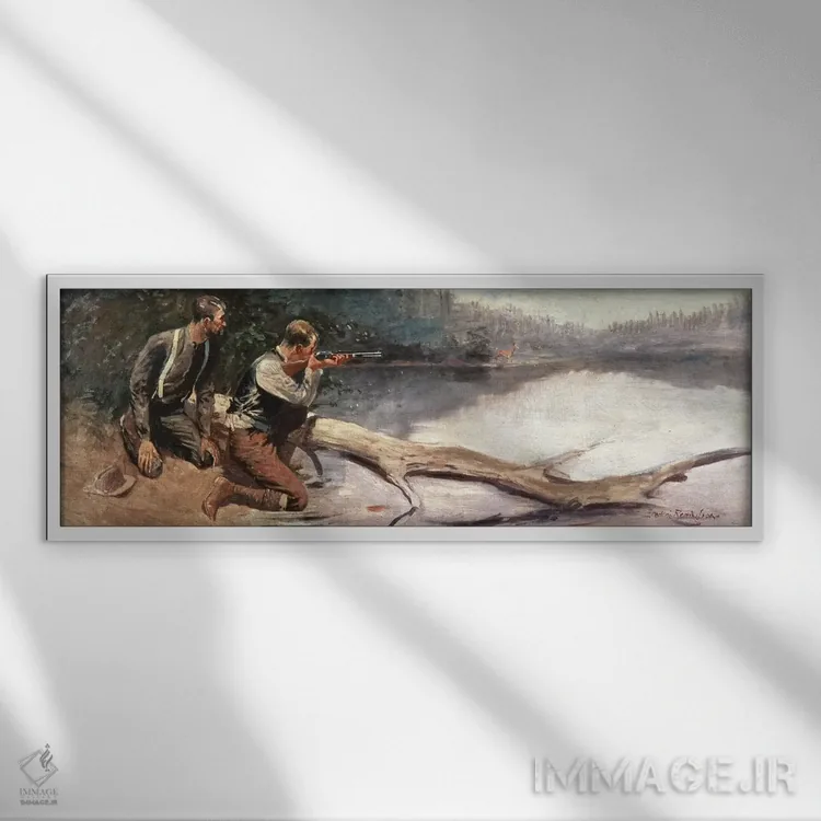 تابلو وینچستر (اسلحه) اثر فردریک رمینگتون (هنرمند آمریکایی غرب) - نمای قابدار سفید