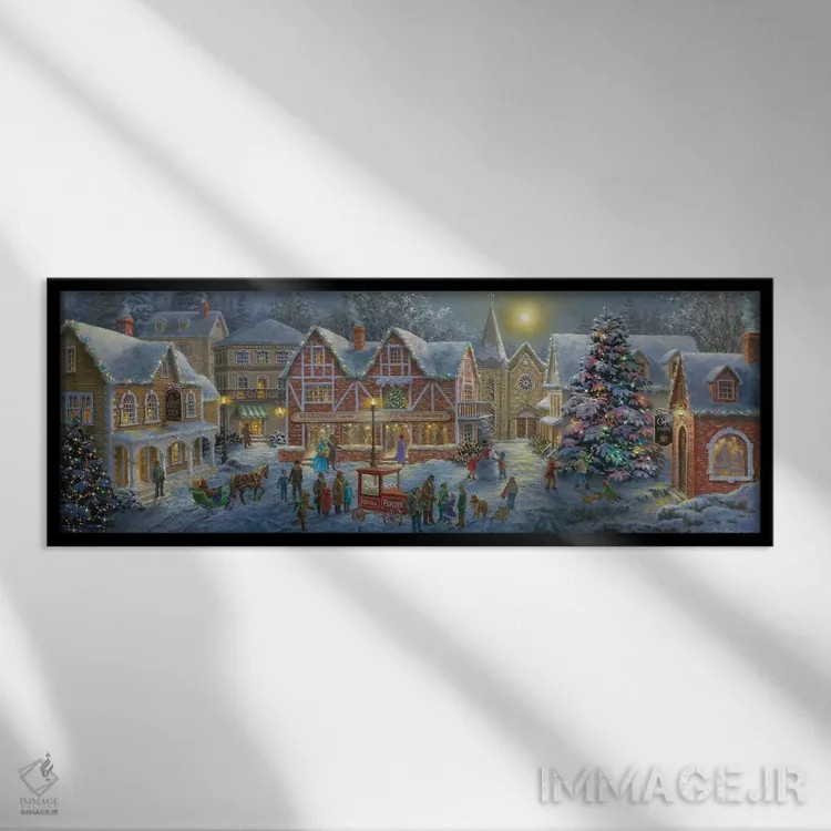 تابلو روستای کریسمس اثر نیکی بومه - نمای قابدار مشکی