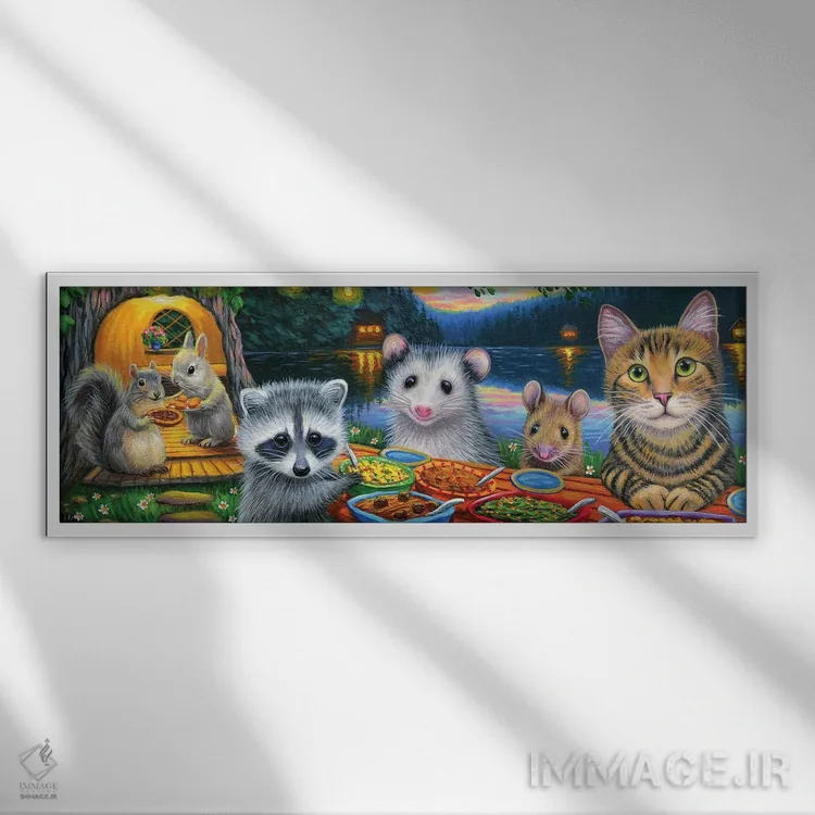 تابلو شام دورهمی آقای تبز (نام خاص) اثر بریجت واث - نمای قابدار سفید