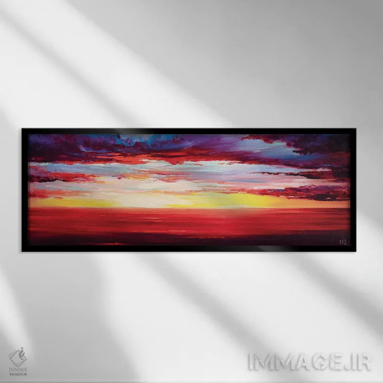 تابلو غروب سرخ دریا اثر بُژنا فوخس - نمای قابدار مشکی