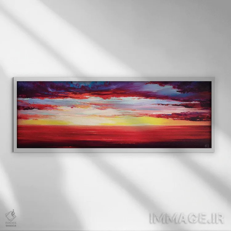 تابلو غروب سرخ دریا اثر بُژنا فوخس - نمای قابدار سفید