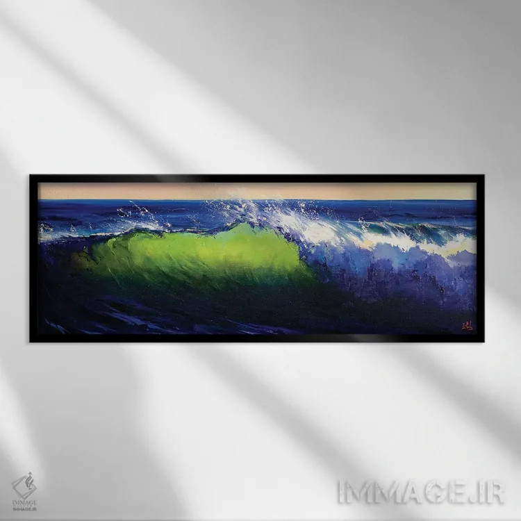 تابلو شکستن موج سبز اثر بُژنا فوخس - نمای قابدار مشکی